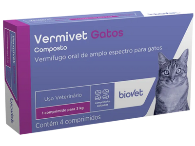 Vermífugo para Gato Vermivet Composto Biovet Comprimidos