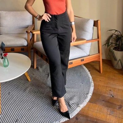Calça alfaiataria cintura alta social elegante
