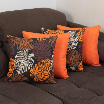 Kit com 4 Almofadas Decorativas Floral Marrom