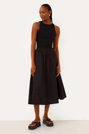 Vestido Midi Canelado com Saia Volumosa