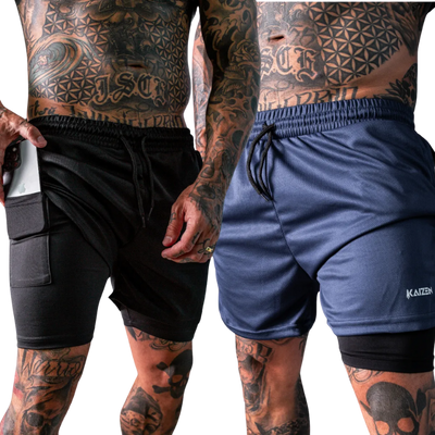 Kit 2 Shorts Masculinos 2 em 1 Academia Kaizen