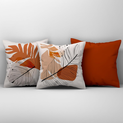 Kit com 3 Almofadas Estampadas Veludo Suede Terracota