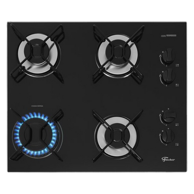 Cooktop 4 Bocas a Gás Preto Fischer Fit Line Aramado