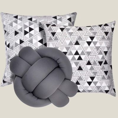 Kit com 3 Almofadas Cinza com Almofada Nó
