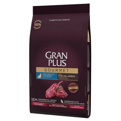 Ração GranPlus Gourmet Gatos Adultos Castrados Ovelha e Arroz