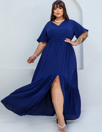 Vestido Longo Plus Size Drapeado