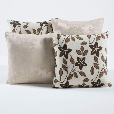 Kit com 4 Almofadas Decorativas Floral Palha e Caqui