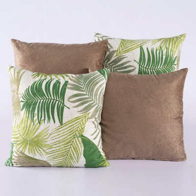 Kit com 4 Almofadas Decorativas Coqueiro Verde e Caqui