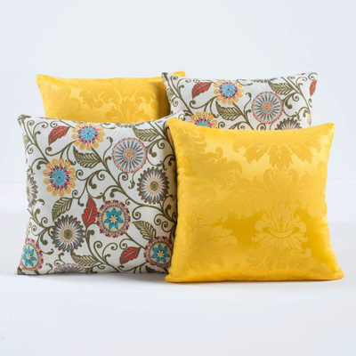 Kit com 4 Almofadas Decorativas Amarelo Florido