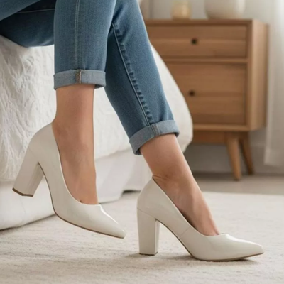 Scarpin Feminino Salto Grosso Confort Verniz Collors