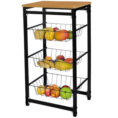 Fruteira de Chão Cozinha com Tampo de Madeira