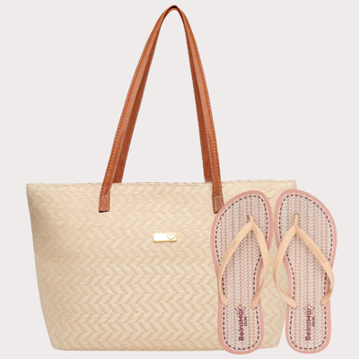 Kit Bolsa de Praia + Chinelo – Palha Premium