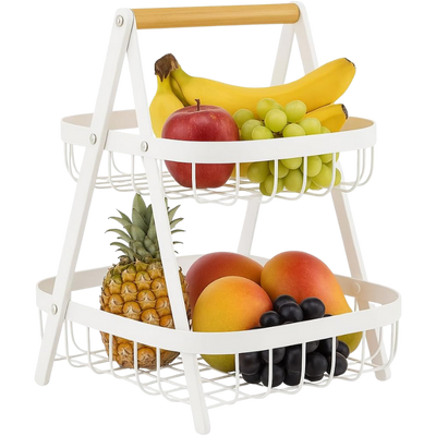 Fruteira de Mesa 2 Andares com Alça de Bambu