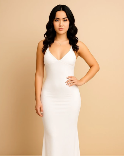 Vestido Longo Suplex com Decote V