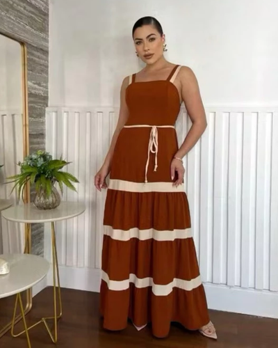 Vestido Longo Bicolor Feminino Casual Confortável