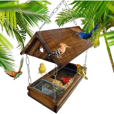 Casinha de Madeira Escura com Bandeja Dupla (Alta Capacidade)