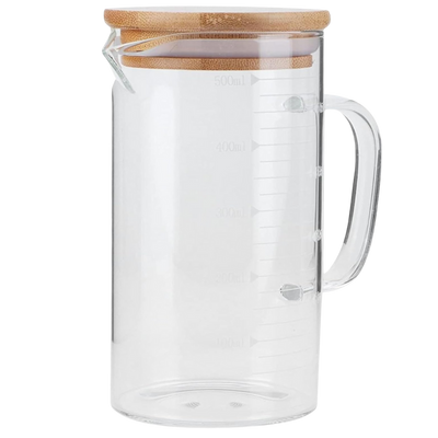 Jarra de Vidro Borossilicato 500 ml com Tampa de Bambu