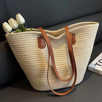 Bolsa de Palha Grande – Ampla e Resistente (Modelo Bege)