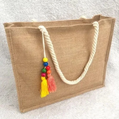 Bolsa de Praia Palha Feminina com Zíper e Tassel