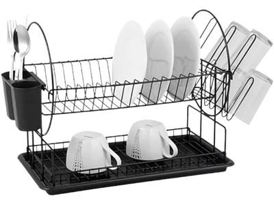 Escorredor de Louça 19 Pratos 2 Andares Talheres e Bandeja