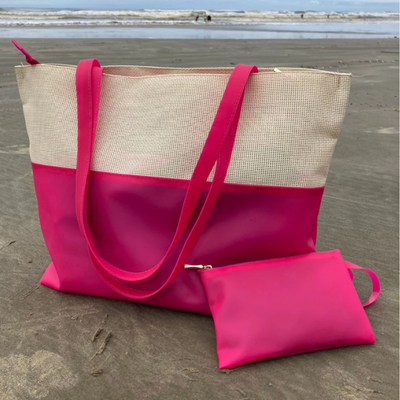 Bolsa de Praia Feminina Silicone + Necessaire Rosa