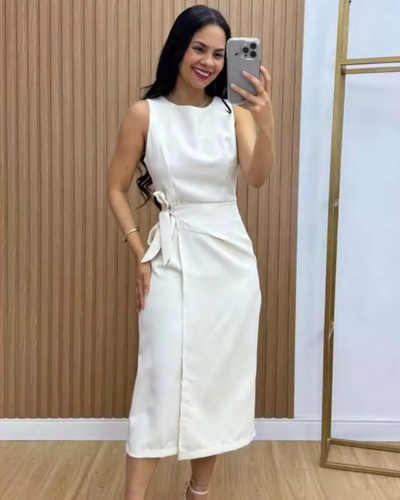 Vestido de Alfaiataria Midi Amarração Lateral Elegante