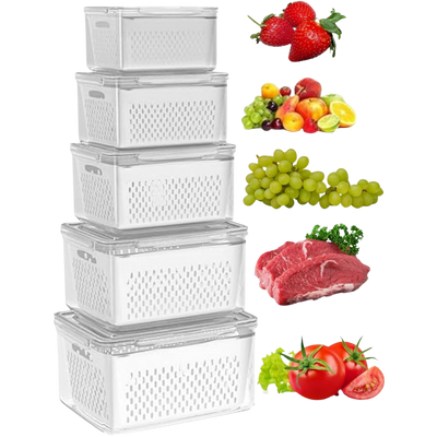 Kit 5 Potes Organizadores Herméticos com Escorredor