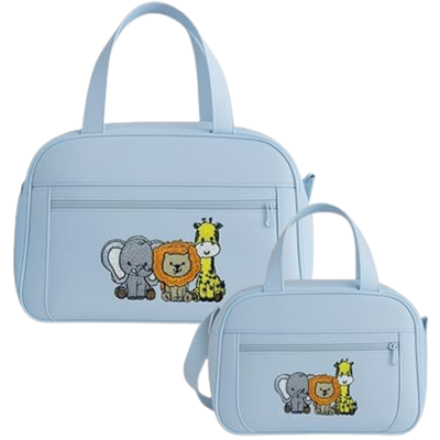 Kit Bolsa e Frasqueira Bordado Bebê Safari