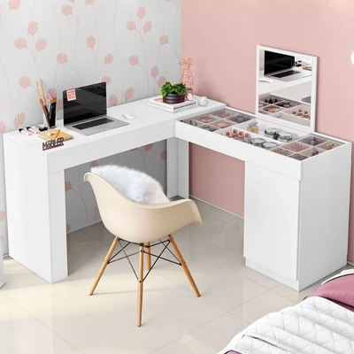 Escrivaninha Penteadeira de Canto 136×136cm Espelho 1 Porta Star