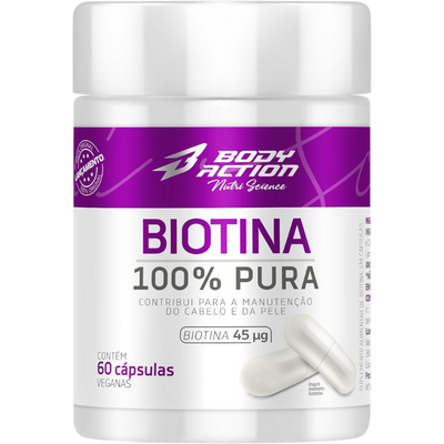 Suplemento para Cabelo Biotina 100% Pura Bodyaction 60 Cápsulas