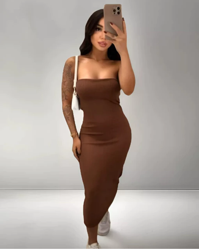 Vestido Midi Estilo Canelado Premium Tomara que Caia