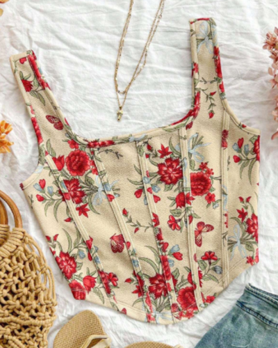 Top Cropped Floral Decote Quadrado