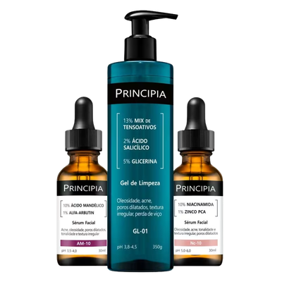 Kit Antiacne Gel, Sérum e Limpeza Principia (3 Produtos)