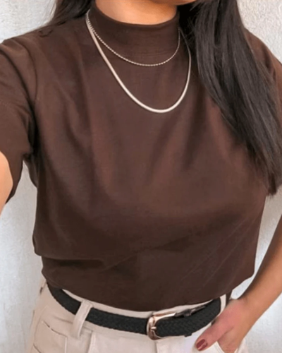 Blusa T-Shirt Feminina Manga Curta Gola Alta (Tendência Shein 2026)