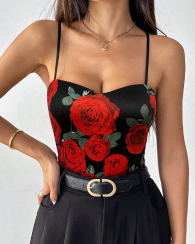 Top Regata Floral Sexy Alças Finas