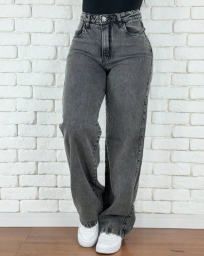 Calça Pantalona Jeans Cintura Alta Levanta Bumbum