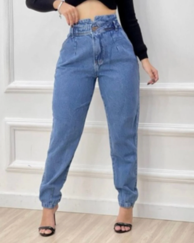 Calça Jeans Mom Feminina Cintura Alta Linha Luxo
