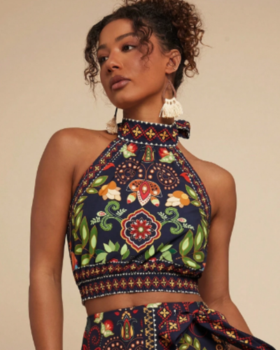 Regata Cropped Estampa Floral Férias