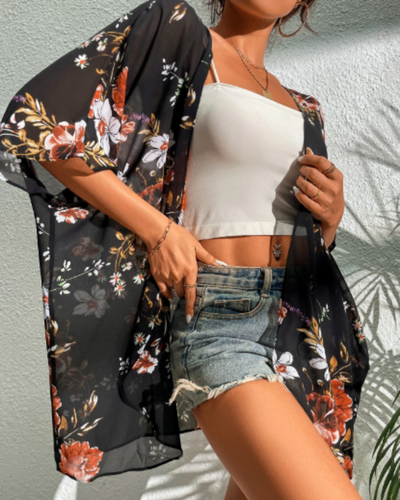 Quimono Chiffon Floral Verão e Meia Estação