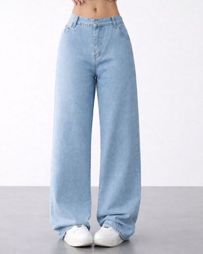 Calça Jeans Pantalona Cintura Alta Azul Clara