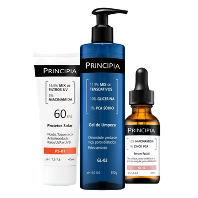 Kit Gel, Sérum e Protetor FPS 60 Principia (3 Produtos)