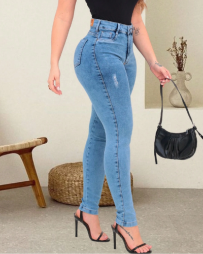 Calça Jeans Feminina Skinny Cós Alto Lycra Levanta Bumbum