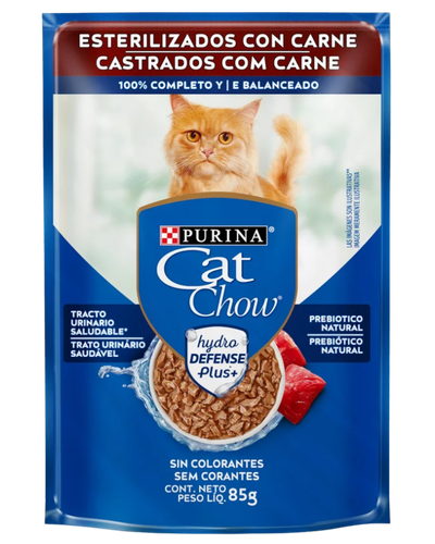 Caixa Purina Cat Chow com sach&ecirc;s de carne para gatos castrados