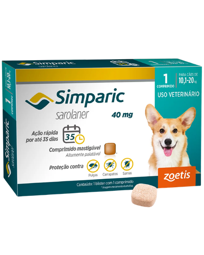 Simparic 40mg para c&atilde;es de 10,1 a 20kg