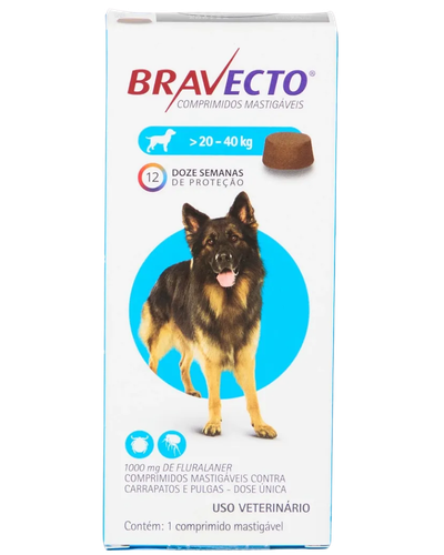 Bravecto 1000mg para c&atilde;es de 20 a 40kg