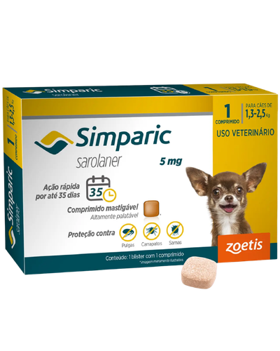 Simparic 5mg para c&atilde;es de 1,3 a 2,5kg