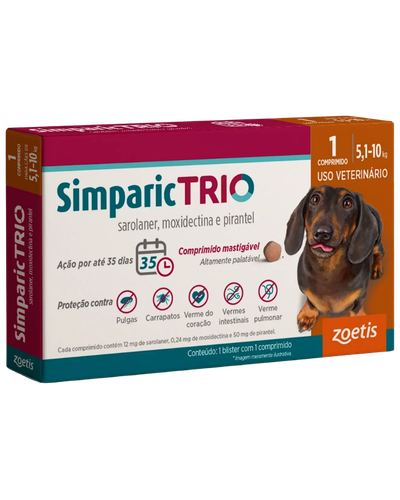 Simparic Trio 12mg para c&atilde;es de 5,1 a 10kg