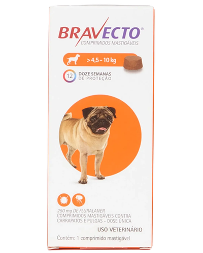 Bravecto 250mg para c&atilde;es de 4,5 a 10kg