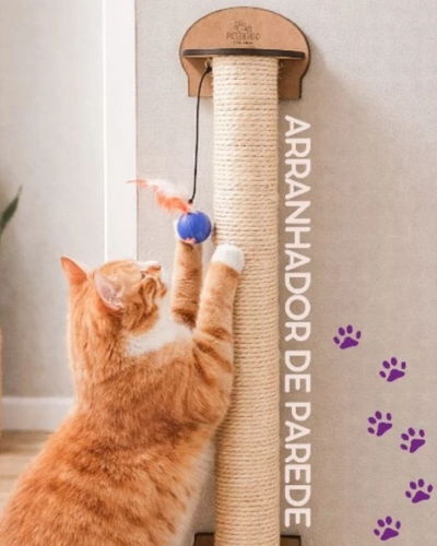 Arranhador vertical de parede Chéri Pet em MDF com corda de sisal