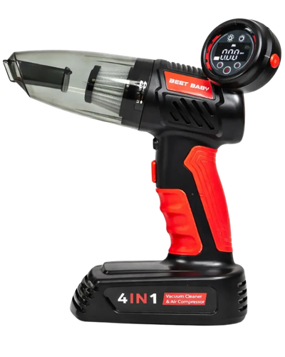 Aspirador e compressor 4 em 1 preto e vermelho com visor digital